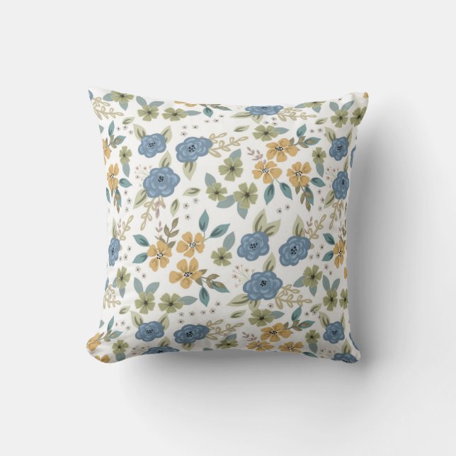 Moody Blues Floral Throw Pillow (Front)