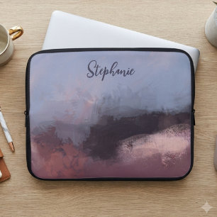 Moody Blush Navy Abstract Watercolor Design Laptop Sleeve
