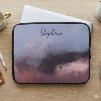 Moody Blush Navy Abstract Watercolor Design Laptop Sleeve