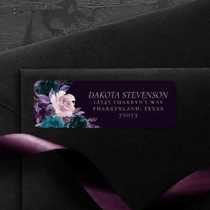 Moody Boho   Dark Eggplant and Mauve Roses Address Return Address Label