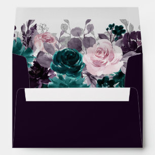 Moody Boho   Dark Eggplant Mauve Floral Address Envelope