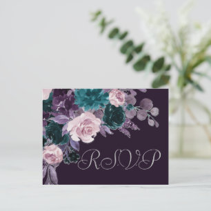 Moody Boho Dark Eggplant Purple Teal Entree RSVP Postcard