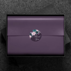 Moody Boho Dark Eggplant Purple Teal Thank You Classic Round Sticker