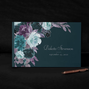 Moody Boho   Deep Teal and Eggplant Purple Bouquet Guest Book