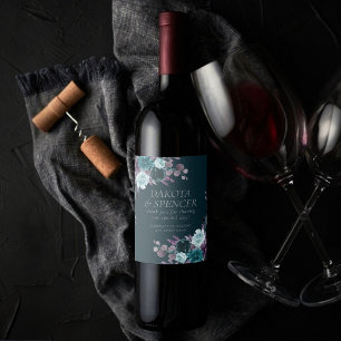 Moody Boho Deep Teal and Eggplant Purple Custom Wine Label