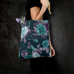 Moody Boho | Deep Teal and Eggplant Purple Pattern Tote Bag<br><div class="desc">Dark and moody gothic-inspired hand-painted floral theme featuring deep jewel tone watercolor flowers embellished by botanical laurel accents. From the "Boho Bloom" collection, this gorgeous layout features rich Bohemian wildflowers with radiant blooms and eucalyptus greenery foliage. For other colours or matching products, please visit the JustFharryn Zazzle store. All rights...</div>