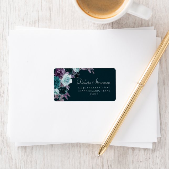 Moody Boho | Deep Teal and Purple Bouquet Address Label (Insitu)