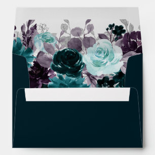Moody Boho   Deep Teal and Purple Floral Address Envelope