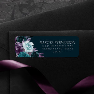 Moody Boho   Deep Teal Turquoise Purple Address Return Address Label