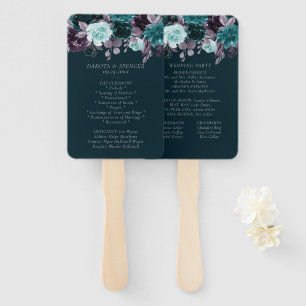 Moody Boho Deep Turquoise Teal Purple Programs Hand Fan