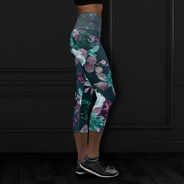 Moody Boho | Deep Turquoise Teal Purple Shimmer Capri Leggings (Creator Uploaded)