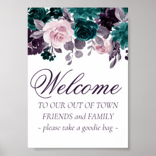 Moody Boho Eggplant and Teal Out of Town Guests Poster