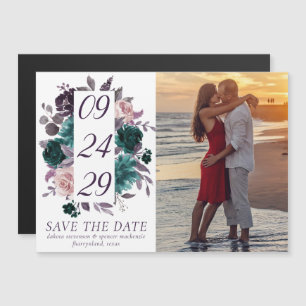 Moody Boho   Eggplant and Teal Photo Save the Date Magnetic Invitation