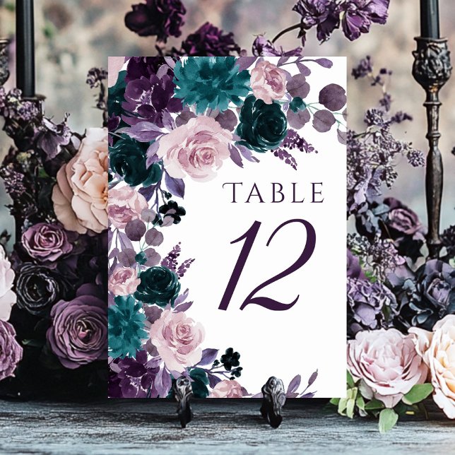 Moody Boho | Eggplant Plum Purple Floral Bouquet Table Number (Creator Uploaded)