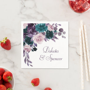 Moody Boho   Eggplant Plum Purple Floral Wedding Napkin