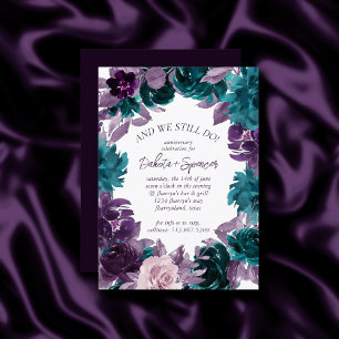Moody Boho Eggplant Purple and Teal Anniversary Invitation