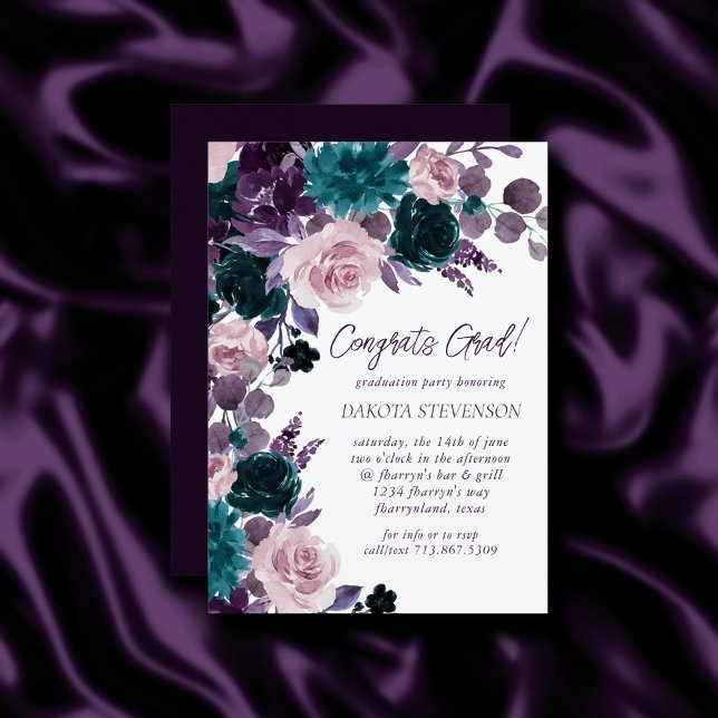 Moody Boho | Eggplant Purple and Teal Graduation Invitation (Creator Uploaded)