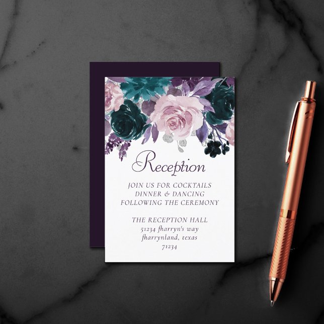 Moody Boho | Eggplant Purple and Teal Reception Enclosure Card (Creator Uploaded)