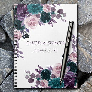 Moody Boho Eggplant Purple and Teal Rose Bouquet Notebook