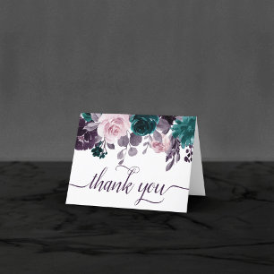 Moody Boho   Eggplant Purple and Teal Rose Photo Thank You Card