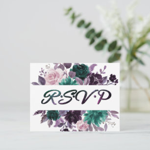 Moody Boho   Eggplant Purple Dark Floral RSVP Postcard
