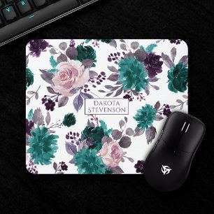 Moody Boho Eggplant Purple Floral Custom Mouse Pad