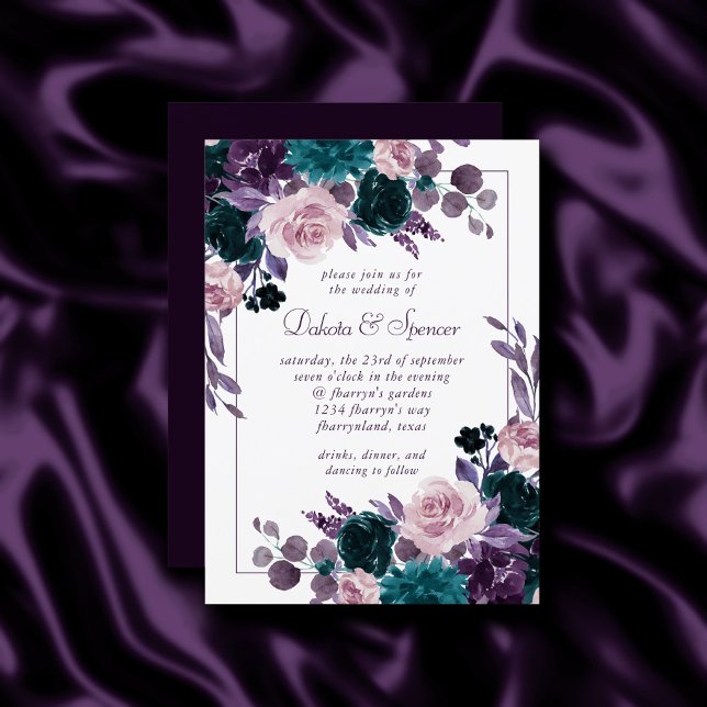 Moody Boho | Eggplant Purple Floral Frame Wedding Invitation (Creator Uploaded)