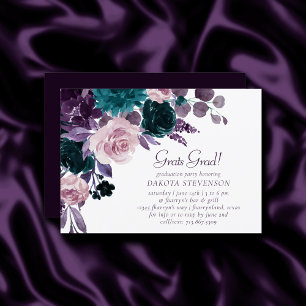 Moody Boho Eggplant Purple Floral Graduation Invitation
