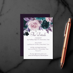 Moody Boho Eggplant Purple Floral Guest Detail Enclosure Card
