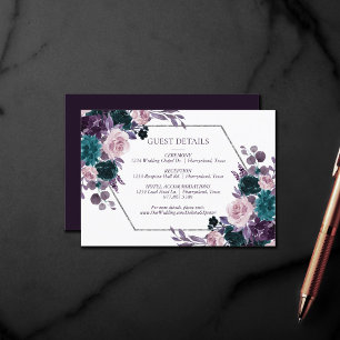 Moody Boho Eggplant Purple Floral Guest Details Enclosure Card