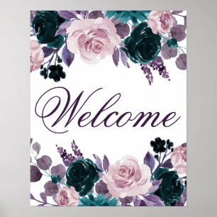 Moody Boho Eggplant Purple Floral Quinceanera Poster