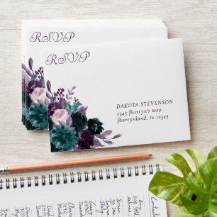 Moody Boho   Eggplant Purple Floral RSVP Address Envelope
