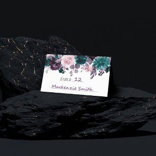 Moody Boho Eggplant Purple Floral Wedding Place Card