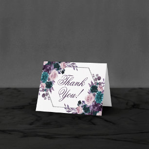 Moody Boho   Eggplant Purple Floral Wedding Thank You Card