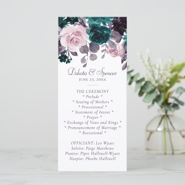 Moody Boho | Eggplant Purple Floral Wreath Bouquet Program (Standing Front)