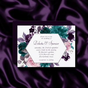 Moody Boho   Eggplant Purple Floral Wreath Frame  Invitation