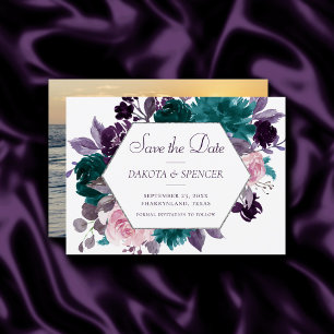 Moody Boho Eggplant Purple Floral Wreath Frame Save The Date