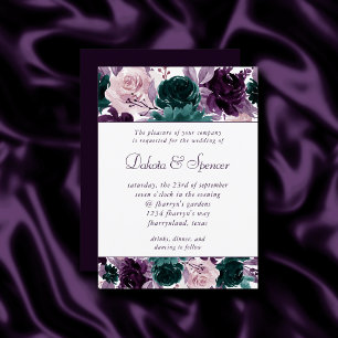 Moody Boho Eggplant Purple Garland Wedding Invitation