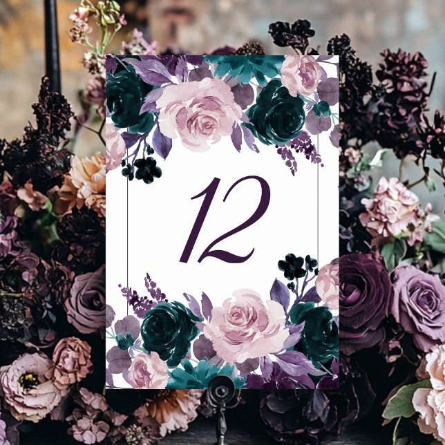 Moody Boho | Eggplant Purple Mauve Floral Party Table Number (Creator Uploaded)