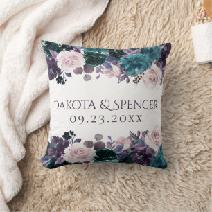 Moody Boho   Eggplant Purple Mauve Floral Wedding Cushion