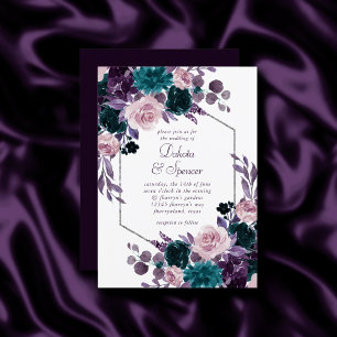 Moody Boho   Eggplant Purple Silver Frame Bouquet Invitation