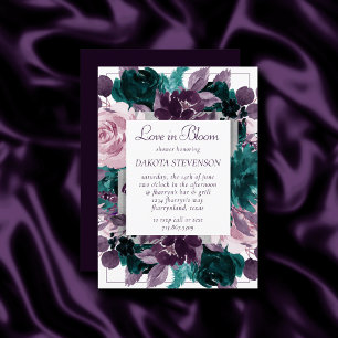 Moody Boho Eggplant Purple Teal Love in Bloom Invitation