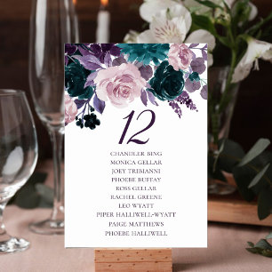 Moody Boho   Eggplant Purple Wedding Guest Names Table Number