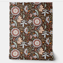 Moody Boho Indian floral with  maroon background