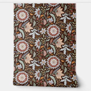 Moody Boho Indian floral with maroon background Wallpaper
