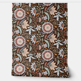Moody Boho Indian floral with  maroon background Wallpaper