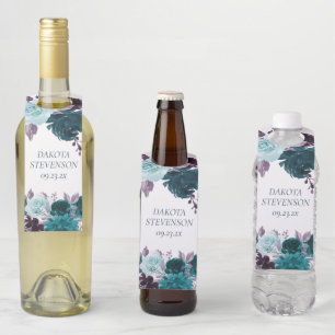 Moody Boho   Teal and Eggplant Purple Rose Custom Bottle Tag