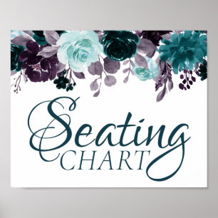 Moody Boho   Teal and Eggplant Purple Rose Seating Poster