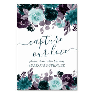 Moody Boho   Teal and Purple Capture Our Love Table Number