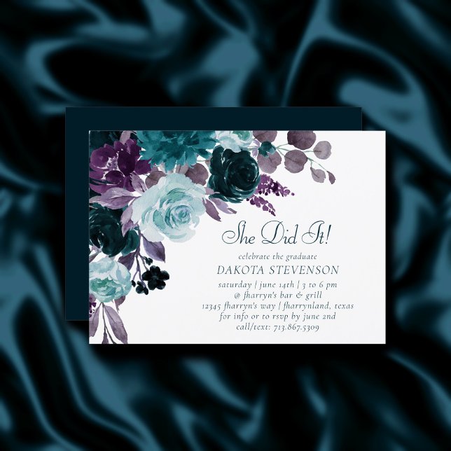Moody Boho | Teal and Purple Dark Rose Floral Invitation (Creator Uploaded)